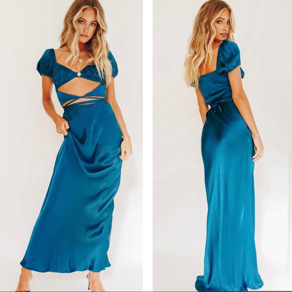 VRG GRL Au Revoir Bias Cut Maxi Dress // Cobalt